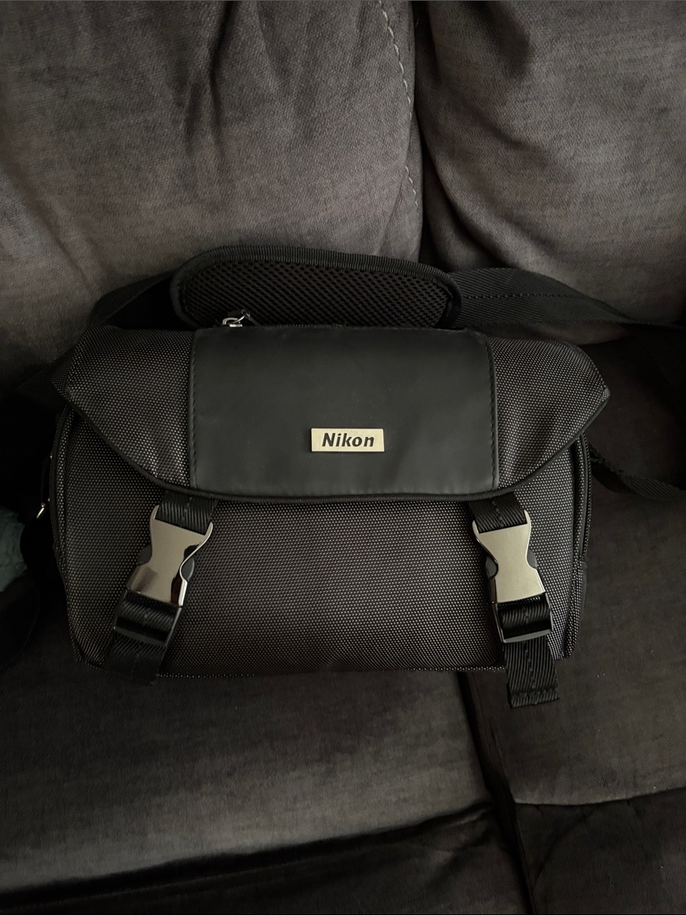 Nikon Black DSLR Camera Bag with Silver Buckles